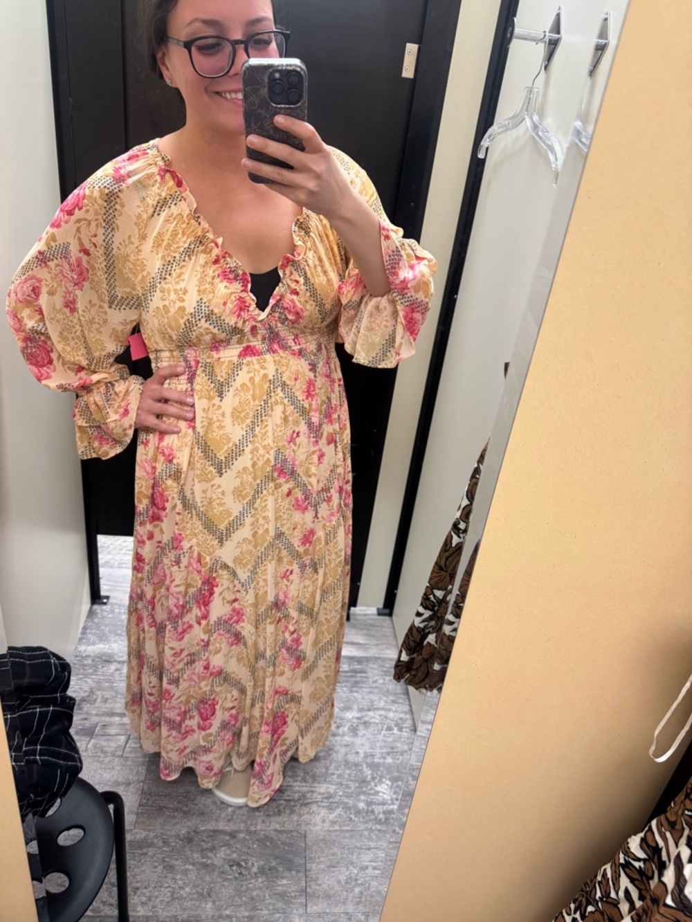 Free People Lena Boho Floral Maxi Dress in Beige and Pink - Picture 3 of 5